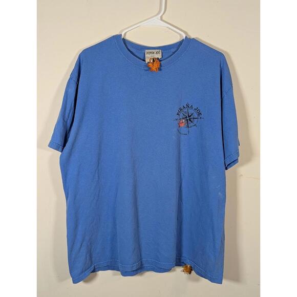 Pirana Joe Grand Turk Blue Cotton XL Tee with Compass Fish Print Travel Island - Picture 2 of 9